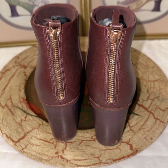 Ted Baker 10.5 41 Azaila Contrast Suede Leather Burgundy Stacked Heel Booties - Picture 11 of 12